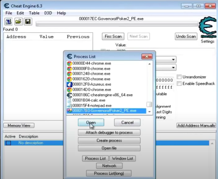 scan governor poker di cheat engine