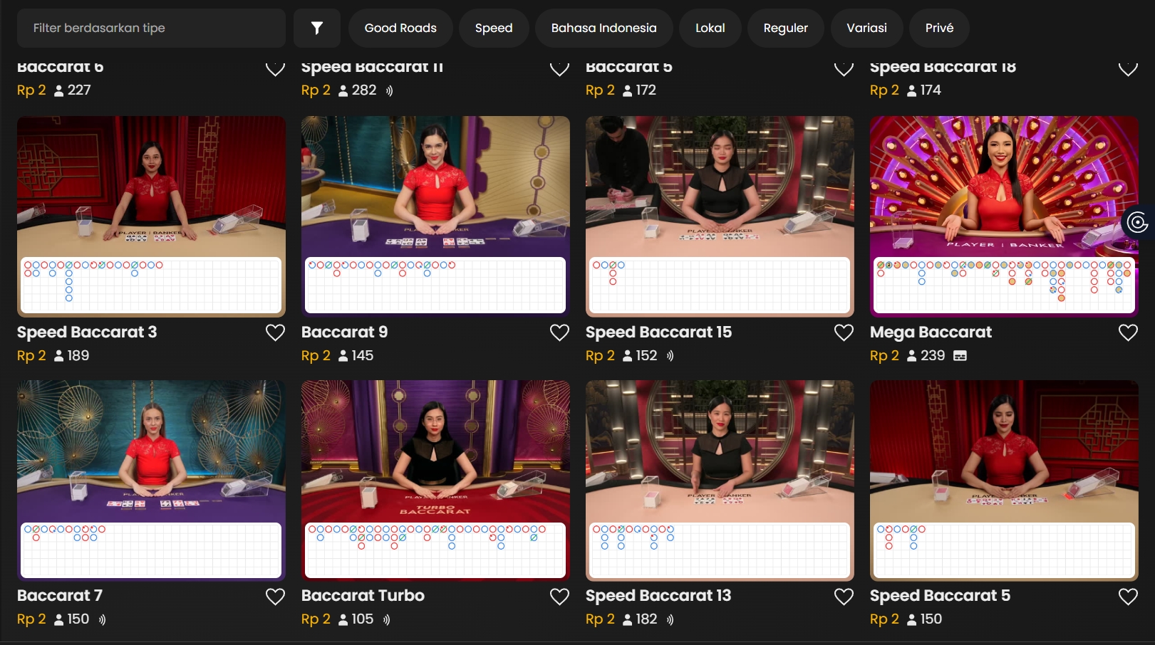 Contoh jenis meja baccarat dari pragmaticplay di Bonanza88