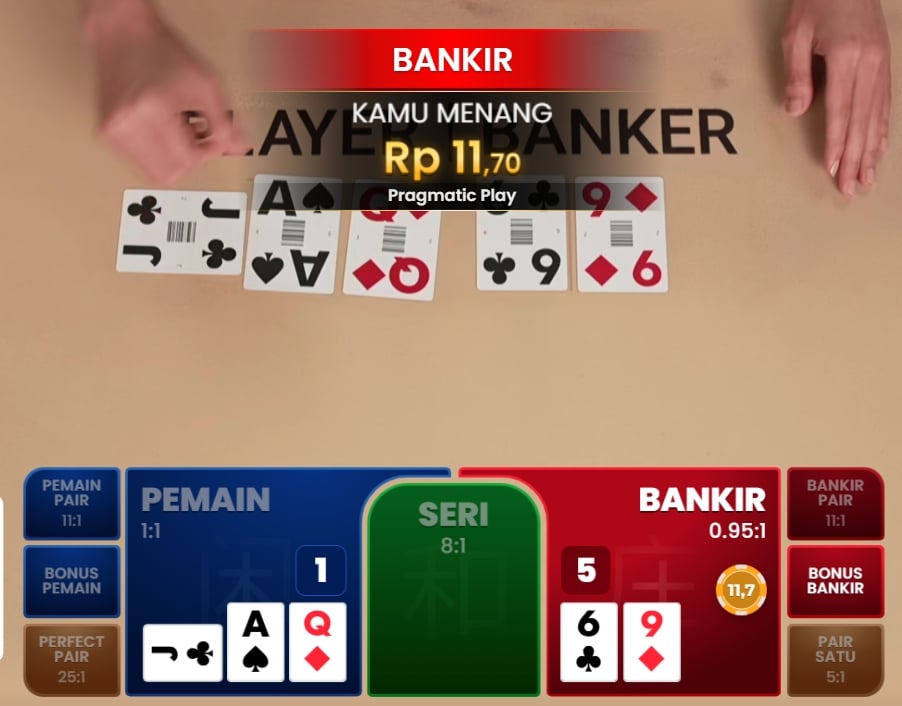 Kemenangan di banker/bankir dengan perbandingan 0,95:1