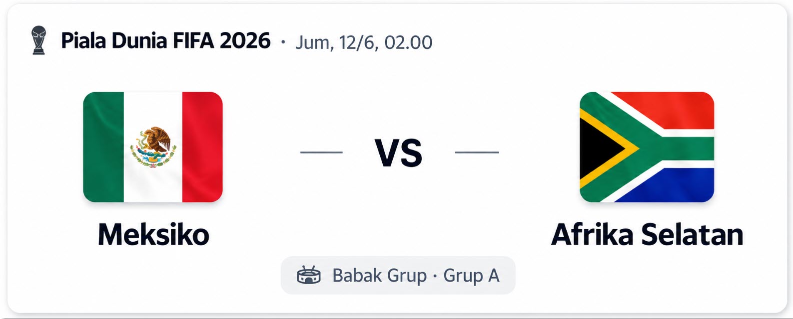 Jadwal Piala dunia Fifa 12 Juni 2026
