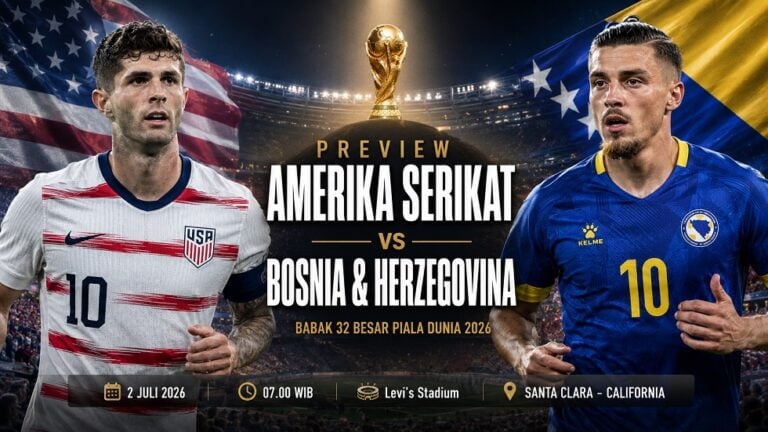 Preview Amerika Serikat vs Bosnia & Herzegovina pada babak 32 besar Piala Dunia 2026.
