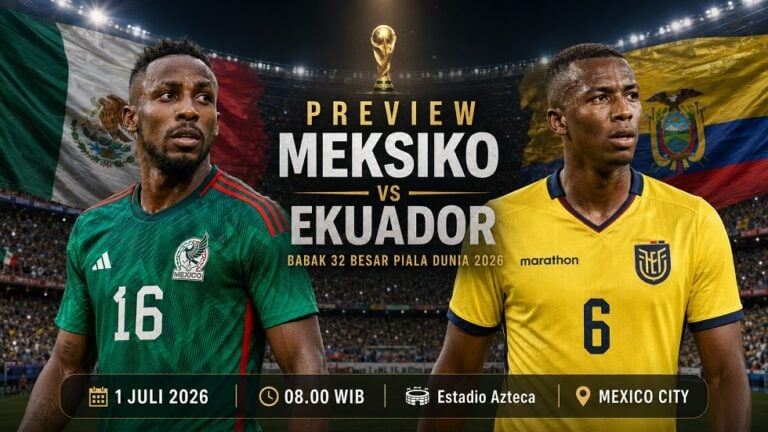 Preview Meksiko vs Ekuador pada babak 32 besar Piala Dunia 2026.