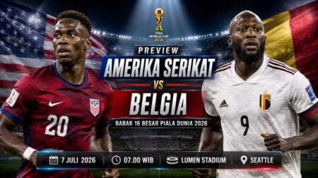 Preview Amerika Serikat vs Belgia pada pertandingan babak 16 besar Piala Dunia 2026.