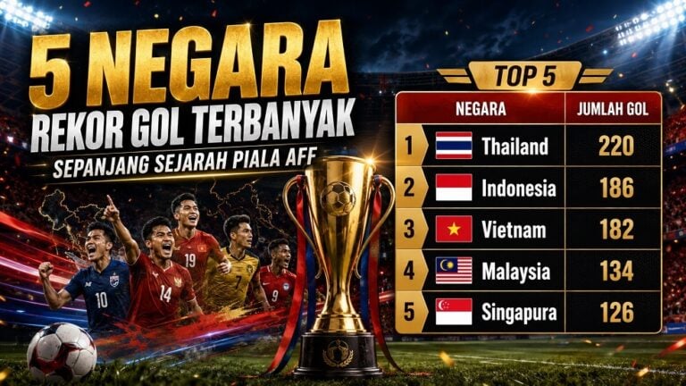 Daftar 5 negara dengan catatan rekor gol terbanyak dalam sejarah Piala AFF.
