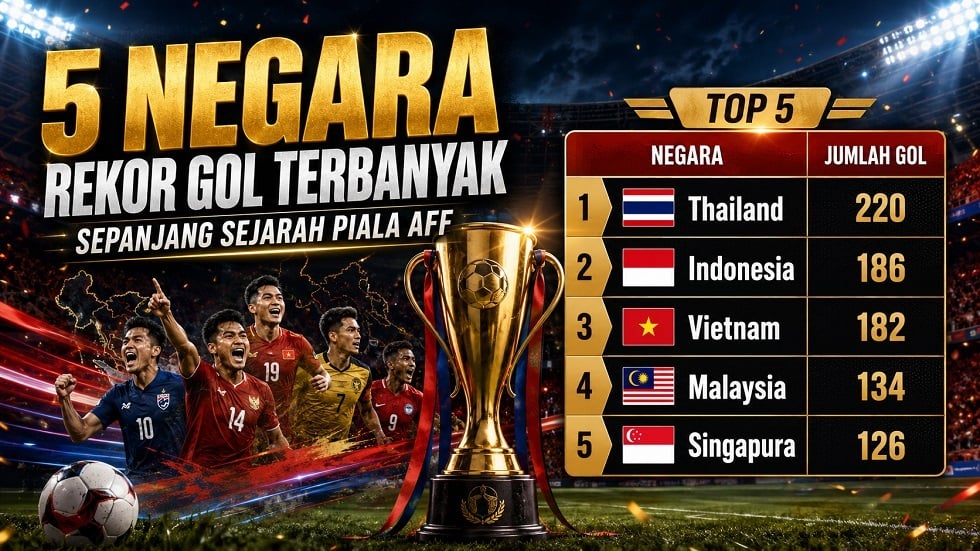 Daftar 5 negara dengan catatan rekor gol terbanyak dalam sejarah Piala AFF.