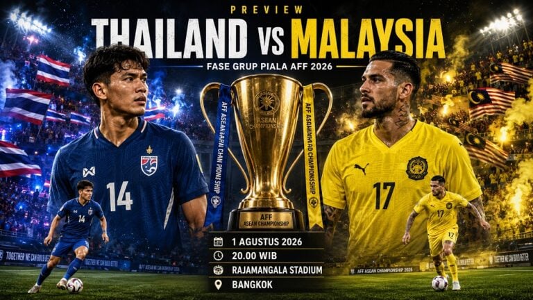 Preview Thailand vs Malaysia pada pertandingan fase grup Piala AFF 2026.