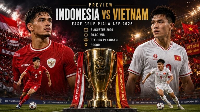 Preview Indonesia vs Vietnam pada pertandingan fase grup PIala AFF 2026.