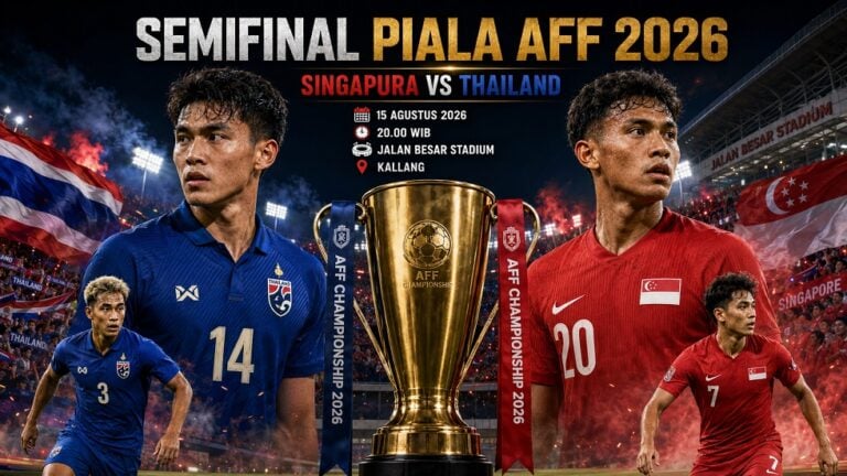 Preview Singapura vs Thailand pada pertandingan semifinal Piala AFF 2026.