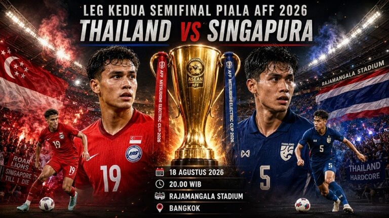 Preview Thailand vs Singapura pada pertandingan Piala AFF 2026.